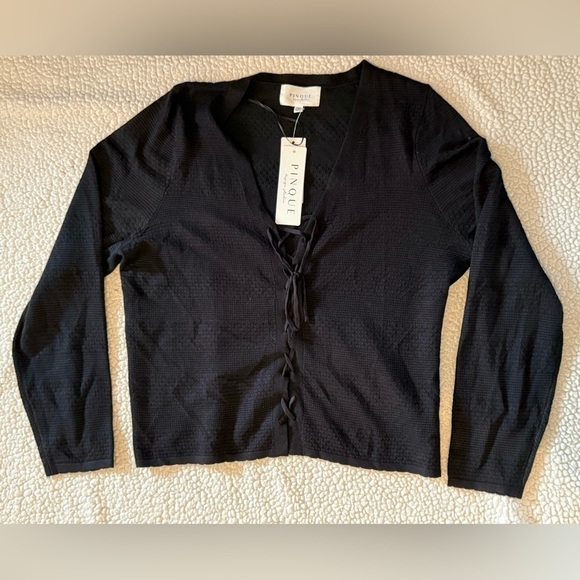 Pinque Black Lace Front Sweater XXL Plus Size Textured Knit Long Sleeve NWT - Picture 5 of 16